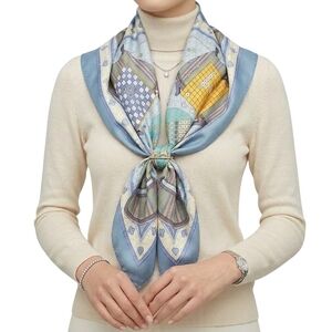 Hermès Faites‎ Vos Jeux Silk Scarf Vintage 2004 Puzzle Game Print Blue Multi